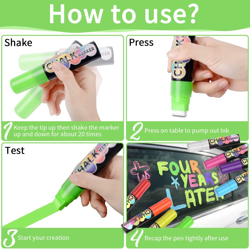 AKARUED Car Window Markers for Glass Washable: 8 Colors Car Markers Washable for Auto Windows with 15mm Wide Tips  Jumbo Liquid Chalk Marker Pen  Car Window Markers for Graduation Cars Decorations  Glass Sign - Image 4